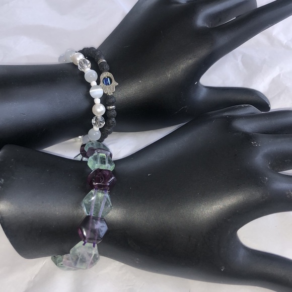 3/$15 3pc gemstone bracelets flexible chakra lava - Picture 2 of 7